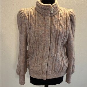 Vintage 80’s Cable Knit Mock Neck Sweater Jacket in Light pink/gray M 38” chest